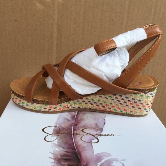 Jessica Simpson Other - NIB Jessica Simpson Adorable Girls' Tan Wedge Sandal With Colorful Flecked Heel